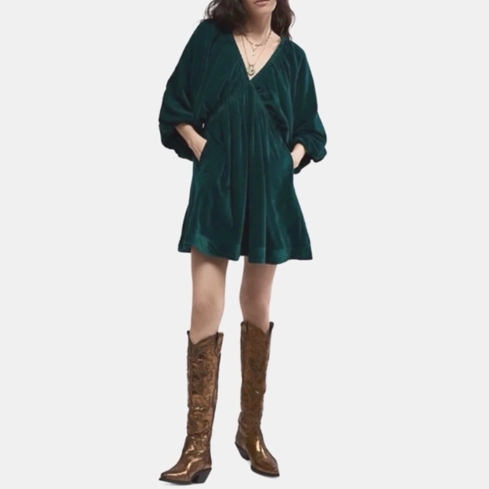 NWT Free People Portia Velvet Babydoll
Emerald Green Minidress